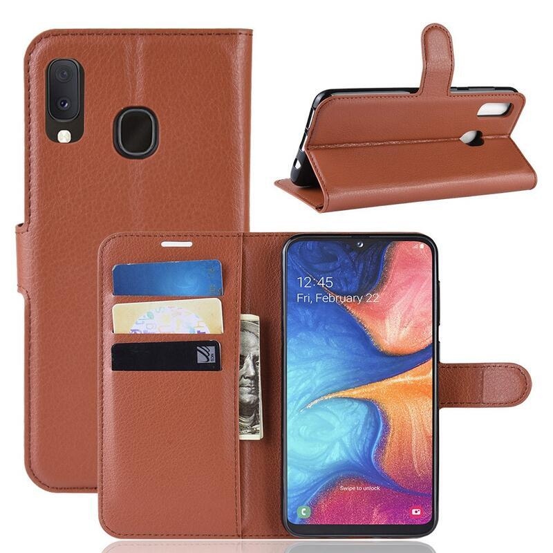 Litchi pénztárca tok Samsung Galaxy A20e készülékhez - barna