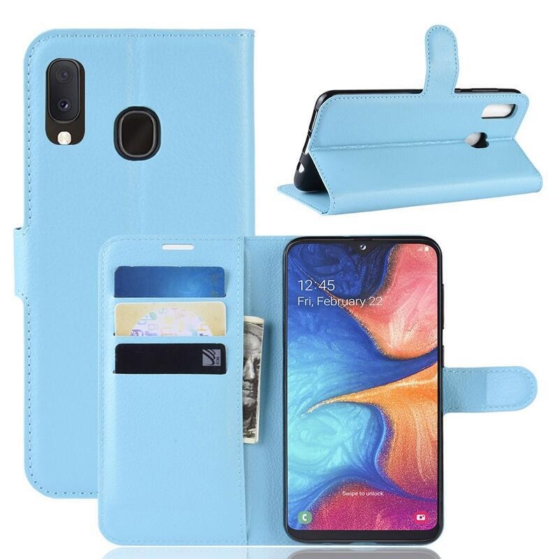 Litchi pénztárca tok Samsung Galaxy A20e készülékhez - kék