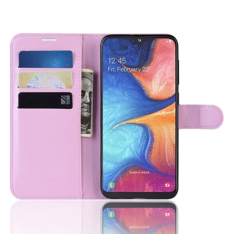 Litchi pénztárca tok Samsung Galaxy A20e készülékhez - rózsaszín
