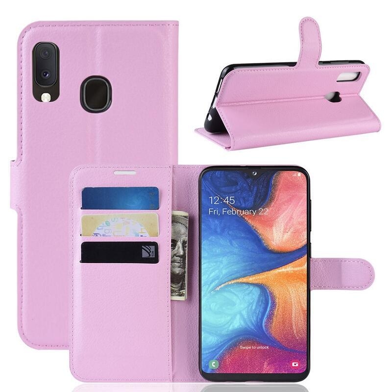 Litchi pénztárca tok Samsung Galaxy A20e készülékhez - rózsaszín