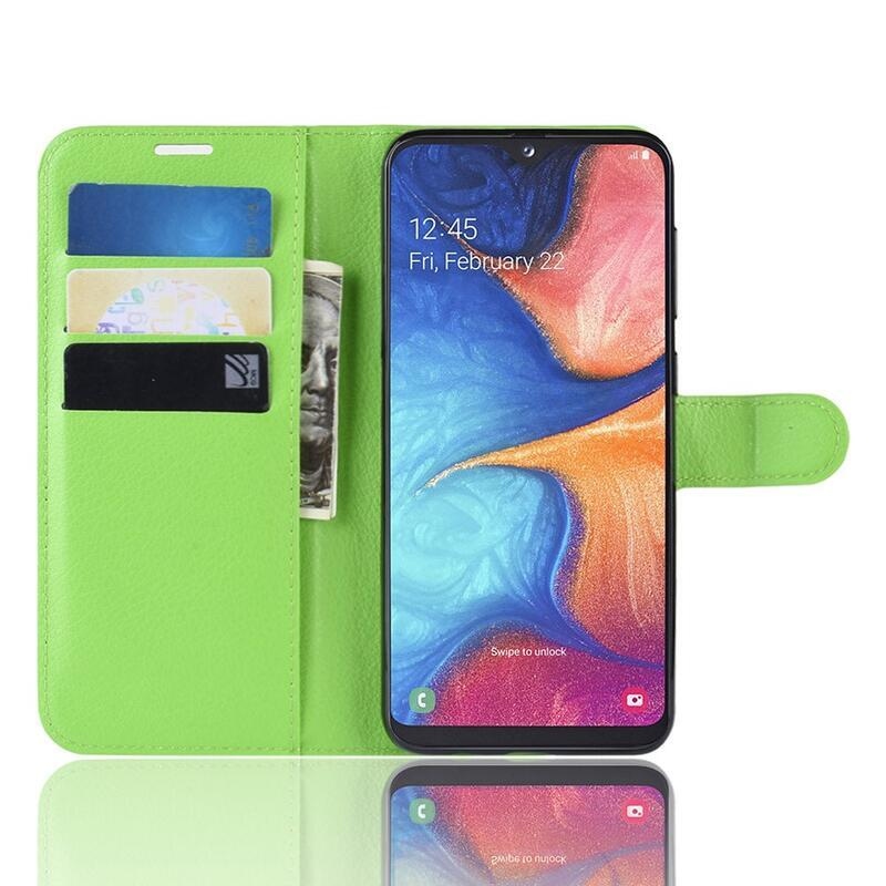 Litchi pénztárca tok Samsung Galaxy A20e készülékhez - zöld