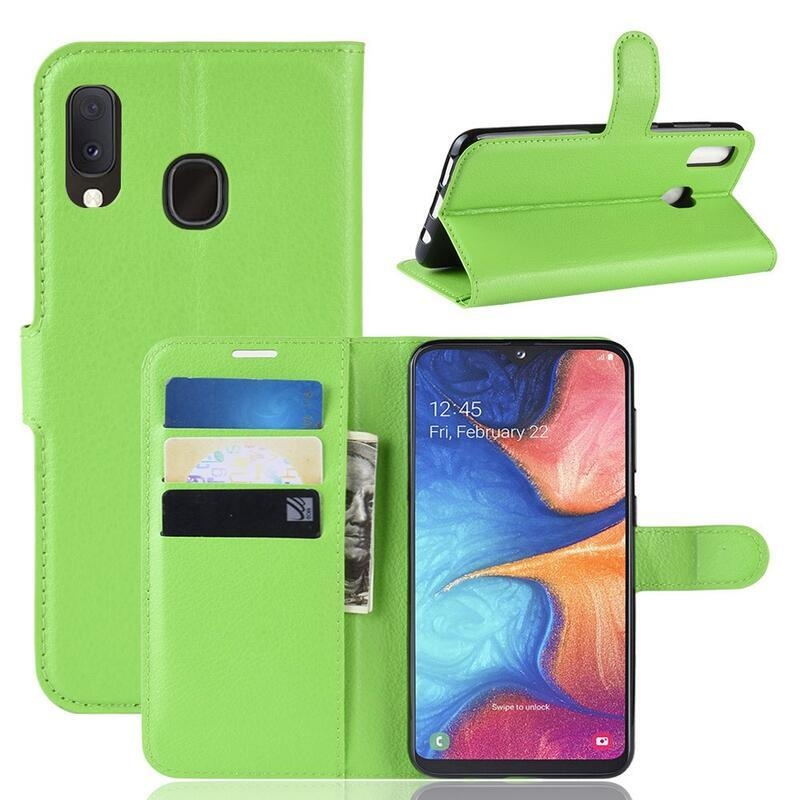 Litchi pénztárca tok Samsung Galaxy A20e készülékhez - zöld