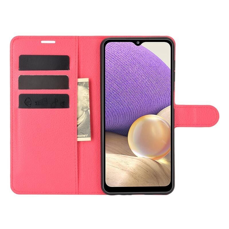 Litchi pénztárca tok Samsung Galaxy A32 4G - piros