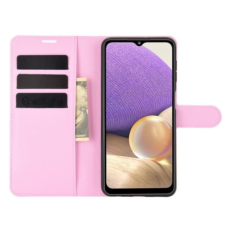 Litchi pénztárca tok Samsung Galaxy A32 4G készülékhez - rózsaszín