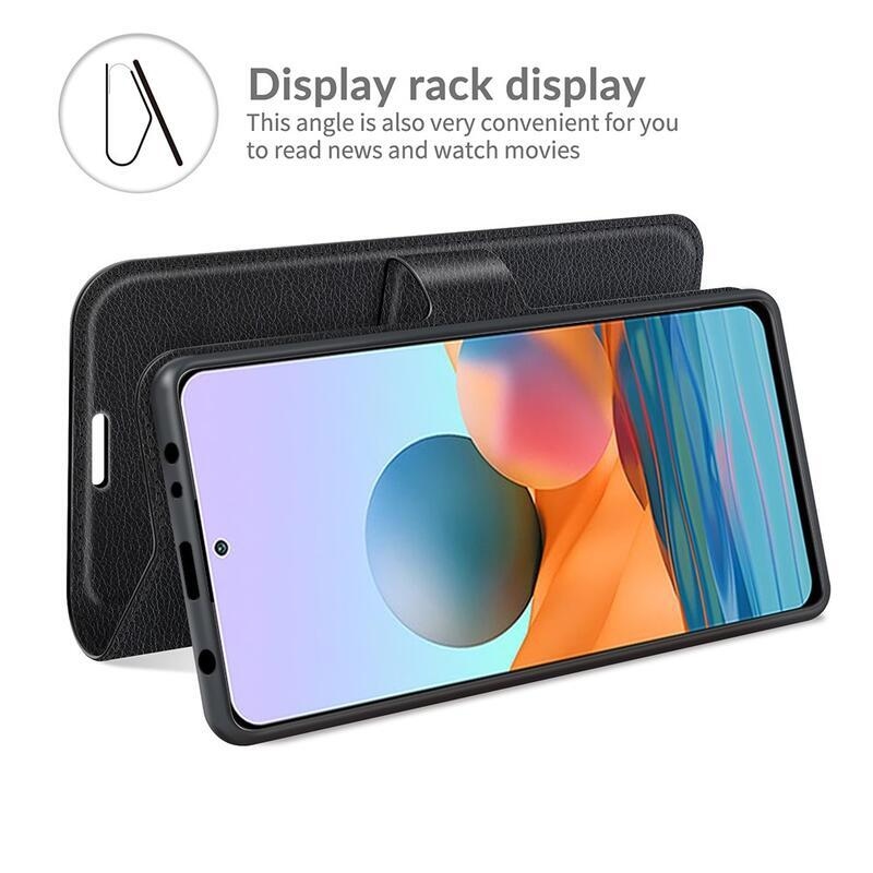 Litchi pénztárca tok a Xiaomi Redmi Note 10 Pro-hoz - fekete