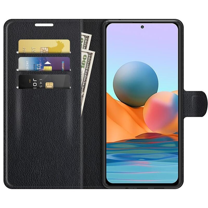 Litchi pénztárca tok a Xiaomi Redmi Note 10 Pro-hoz - fekete