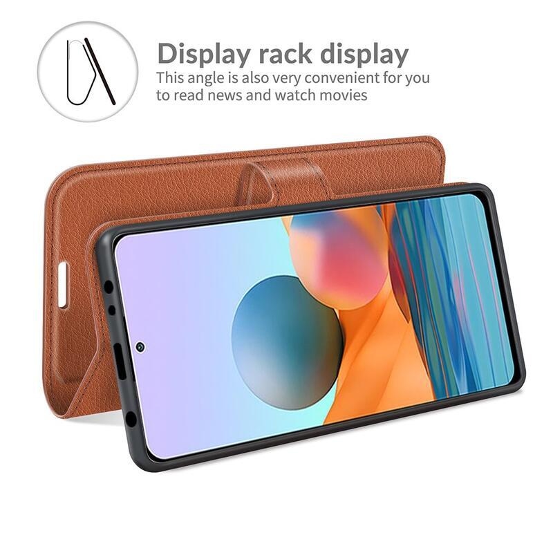 Litchi pénztárca tok a Xiaomi Redmi Note 10 Pro-hoz - barna