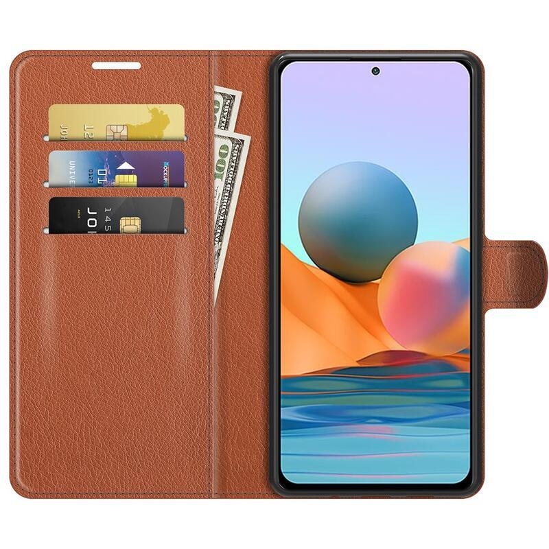 Litchi pénztárca tok a Xiaomi Redmi Note 10 Pro-hoz - barna