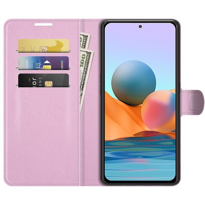 Litchi pénztárca tok a Xiaomi Redmi Note 10 Pro-hoz - rózsaszínű