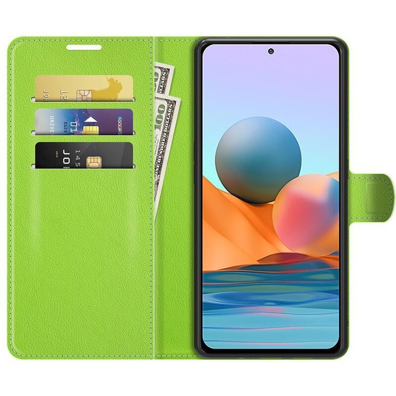 Litchi pénztárca tok a Xiaomi Redmi Note 10 Pro-hoz - zöld
