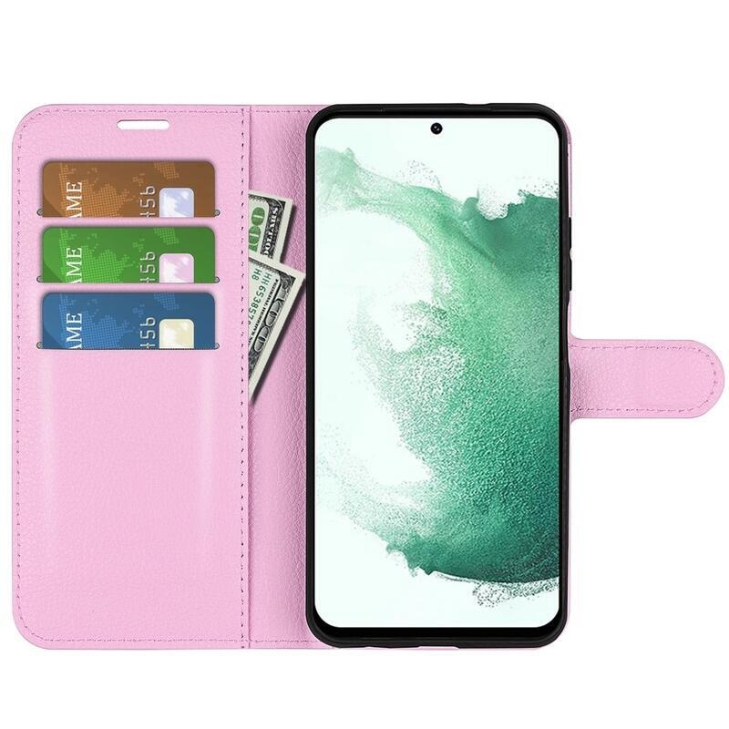 Litchi pénztárca tok Samsung Galaxy S23+ készülékhez - rózsaszín