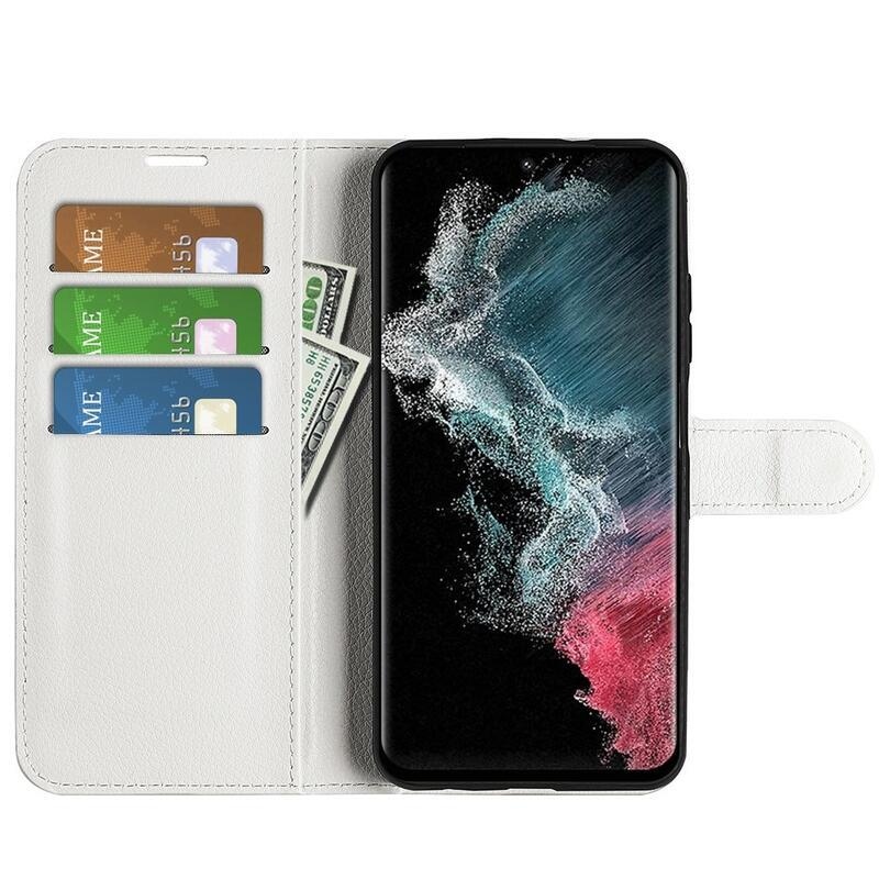 Litchi pénztárca tok Samsung Galaxy S23 Ultra készülékhez - fehér