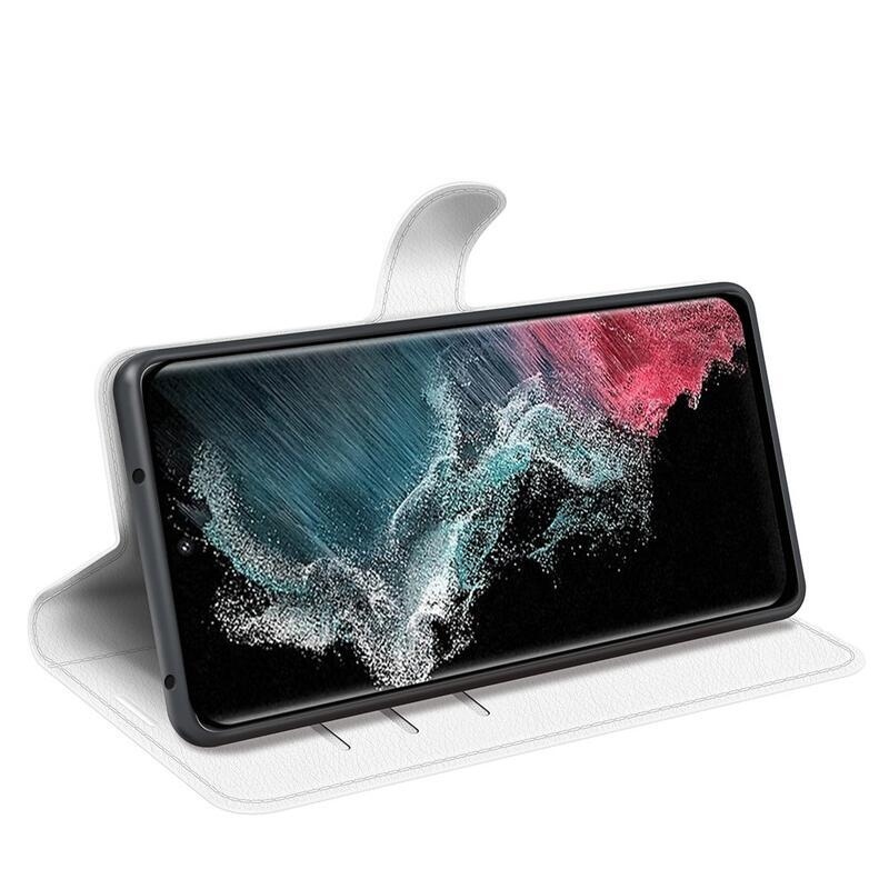 Litchi pénztárca tok Samsung Galaxy S23 Ultra készülékhez - fehér