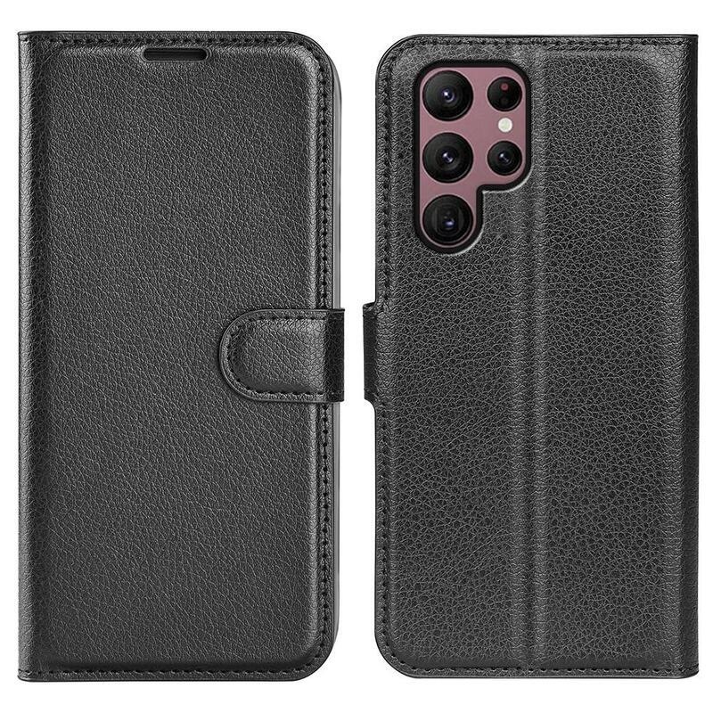 Litchi pénztárca tok Samsung Galaxy S23 Ultra készülékhez - fekete