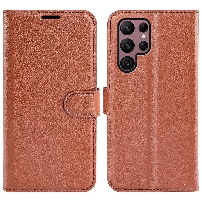 Litchi pénztárca tok Samsung Galaxy S23 Ultra készülékhez - barna
