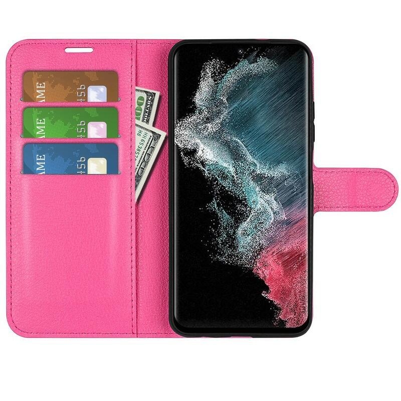 Litchi pénztárca tok Samsung Galaxy S23 Ultra készülékhez - rózsaszínű