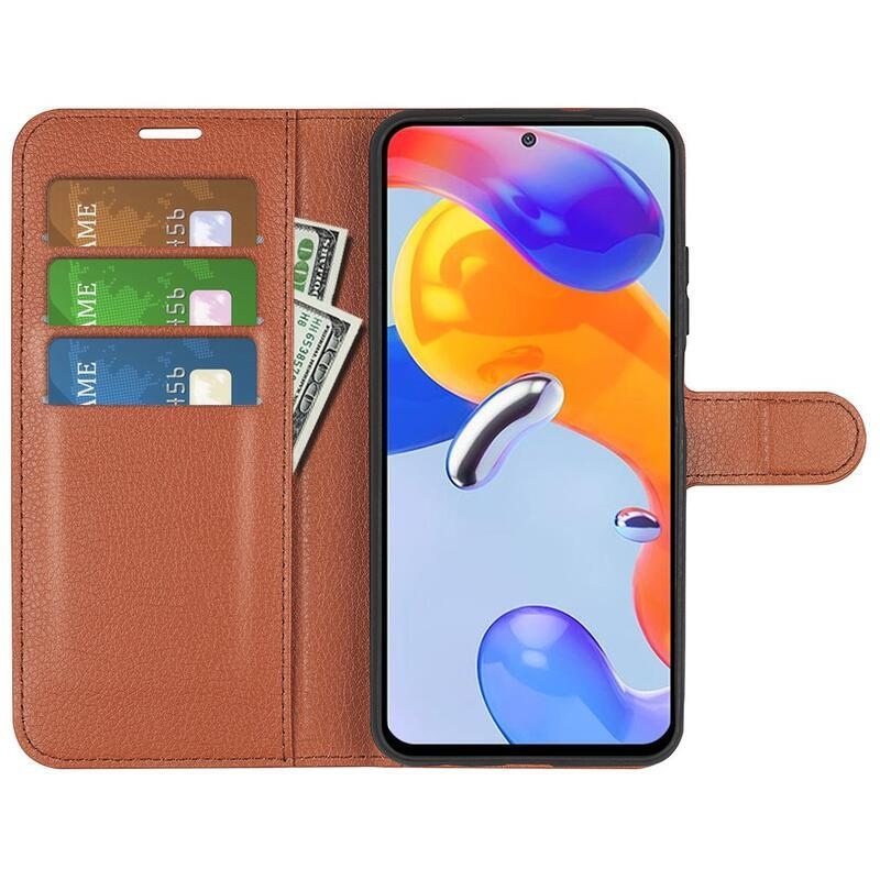 Litchi pénztárca tok Xiaomi Redmi Note 11 Pro 4G/5G - barna színben