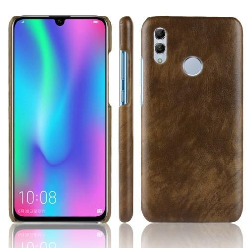 Litchi műanyag borítás PU bőr hátlappal Honor 10 Lite és Huawei P Smart (2019) készülékhez - barna