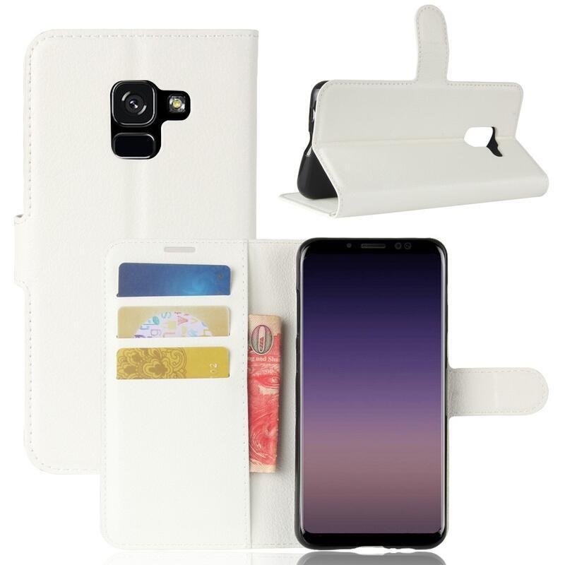 Litchi PU bőr könyv tok Samsung Galaxy A8 (2018) - fehér