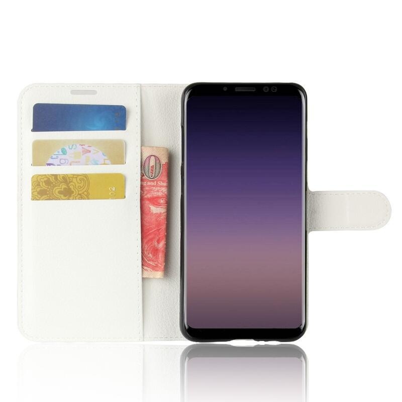 Litchi PU bőr könyv tok Samsung Galaxy A8 (2018) - fehér