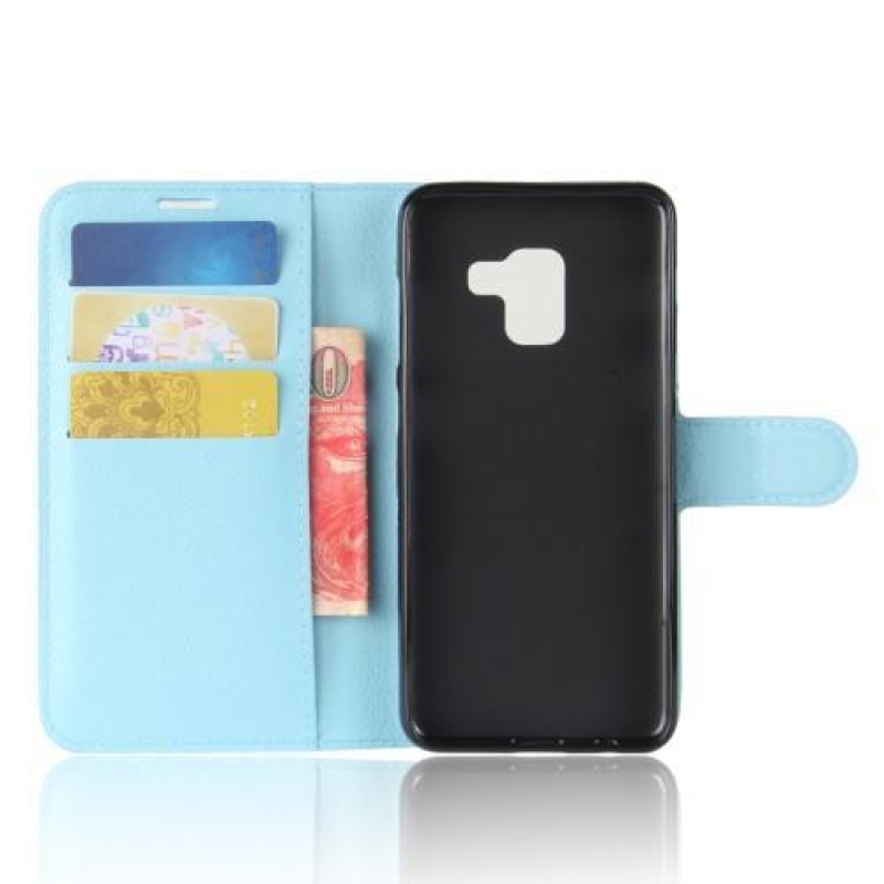 Litchi PU bőr könyv tok Samsung Galaxy A8 (2018) - kék