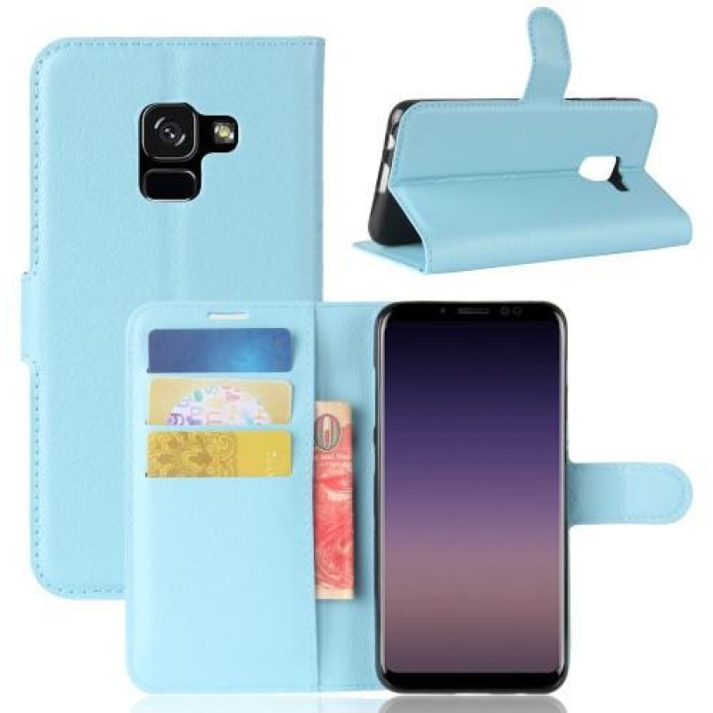 Litchi PU bőr könyv tok Samsung Galaxy A8 (2018) - kék