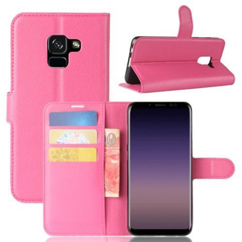 Litchi PU bőr könyv tok Samsung Galaxy A8 (2018) - rózsaszínű