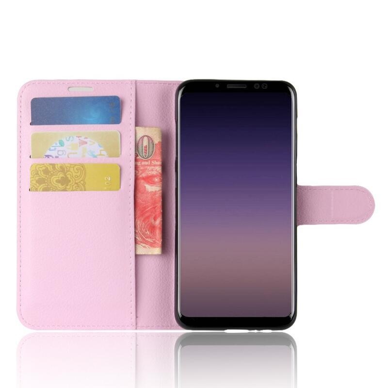 Litchi PU bőr könyv tok Samsung Galaxy A8 (2018) - rózsaszínű