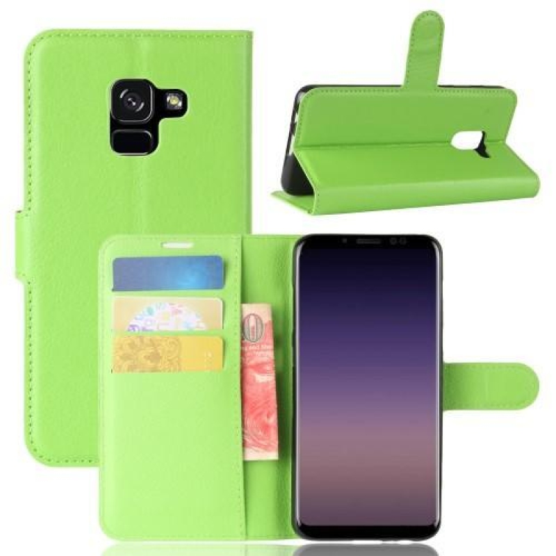 Litchi PU bőr könyv tok Samsung Galaxy A8 (2018) - zöld