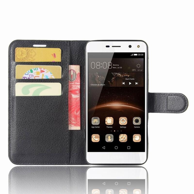 Litchi PU bőr pénztárca tok Huawei Y6 (2017) - fekete