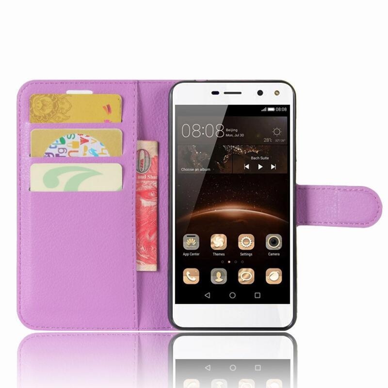Litchi PU bőr pénztárca tok Huawei Y6 (2017) - lila