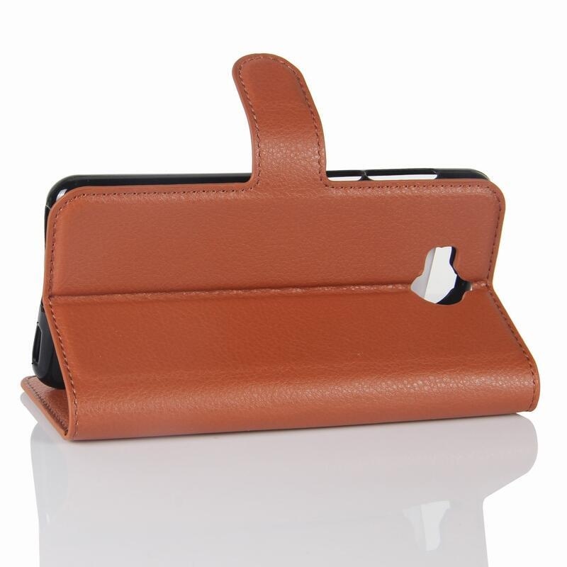 Litchi PU bőr pénztárca tok Huawei Y6 (2017) - barna