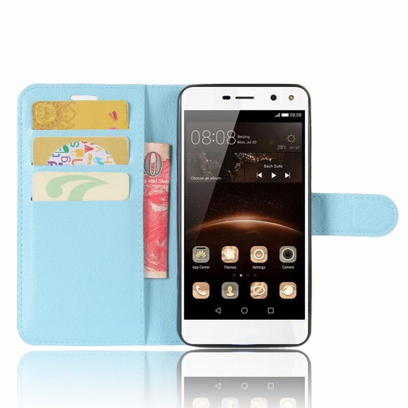 Litchi PU bőr pénztárca tok Huawei Y6 (2017) számára - kék