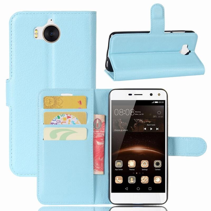 Litchi PU bőr pénztárca tok Huawei Y6 (2017) számára - kék