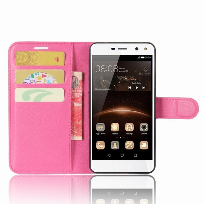 Litchi PU bőr pénztárca tok Huawei Y6 (2017) - rózsa