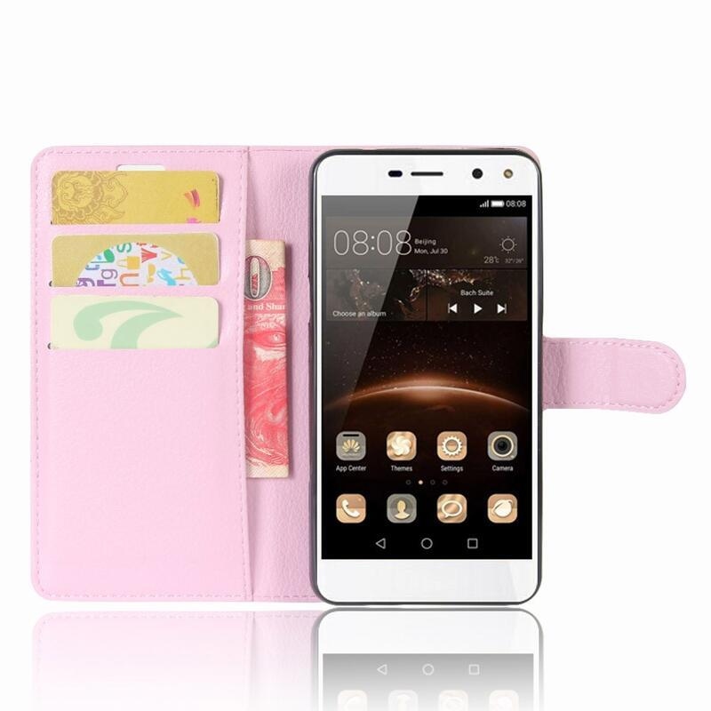 Litchi PU bőr pénztárca tok Huawei Y6 (2017) - rózsaszínű