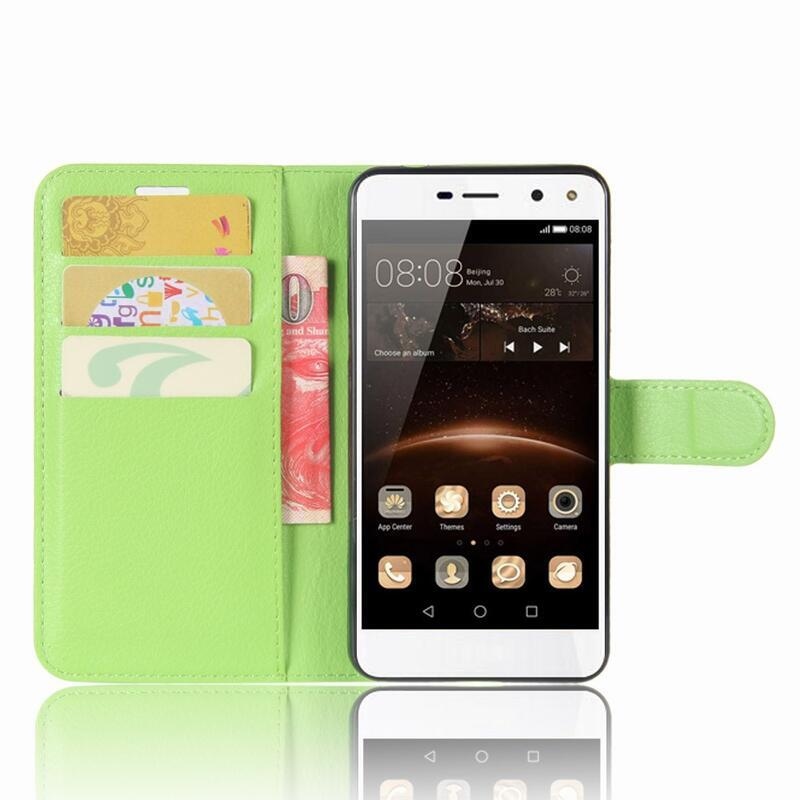 Litchi PU bőr pénztárca tok Huawei Y6 (2017) számára - zöld