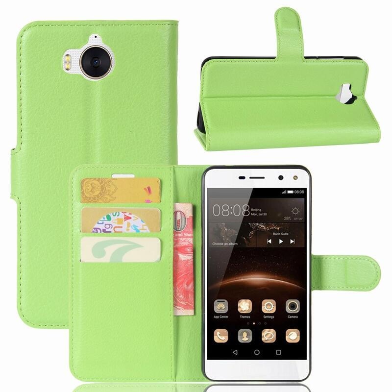 Litchi PU bőr pénztárca tok Huawei Y6 (2017) számára - zöld