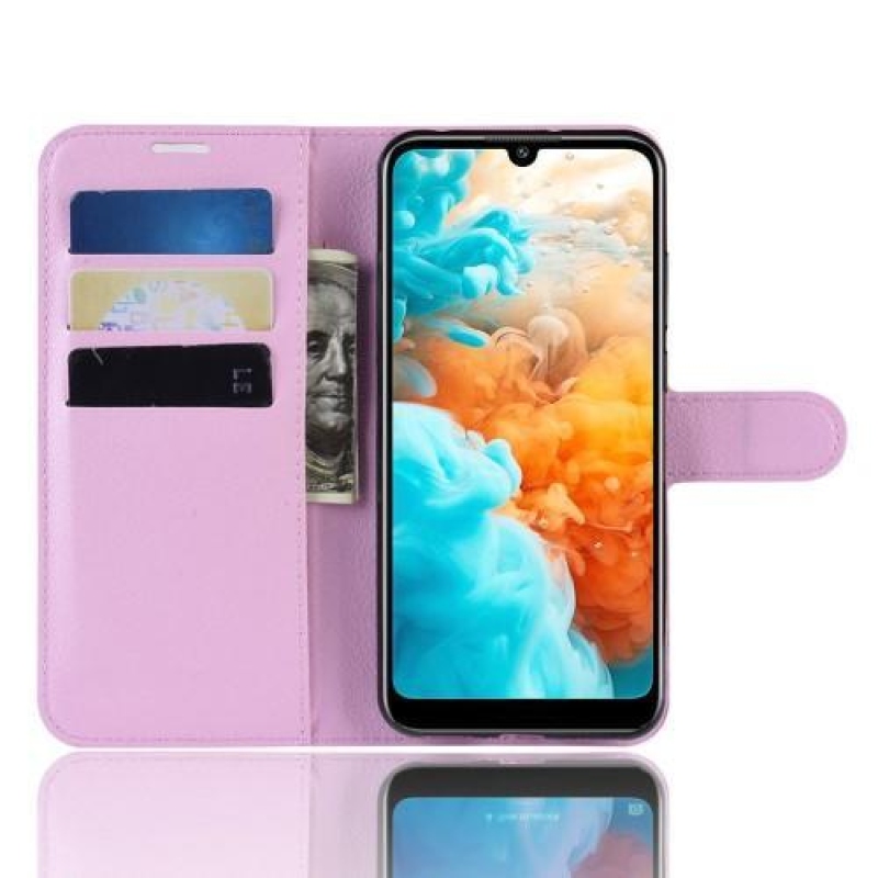 Litchi PU bőr pénztárca tok Huawei Y6 (2019) - rózsaszínű