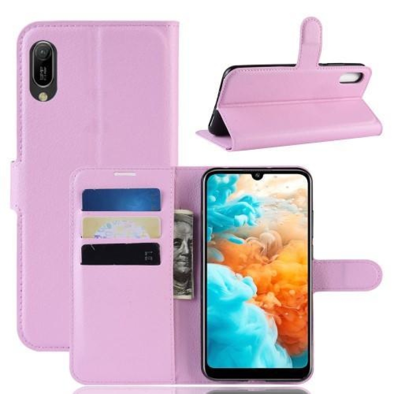 Litchi PU bőr pénztárca tok Huawei Y6 (2019) - rózsaszínű