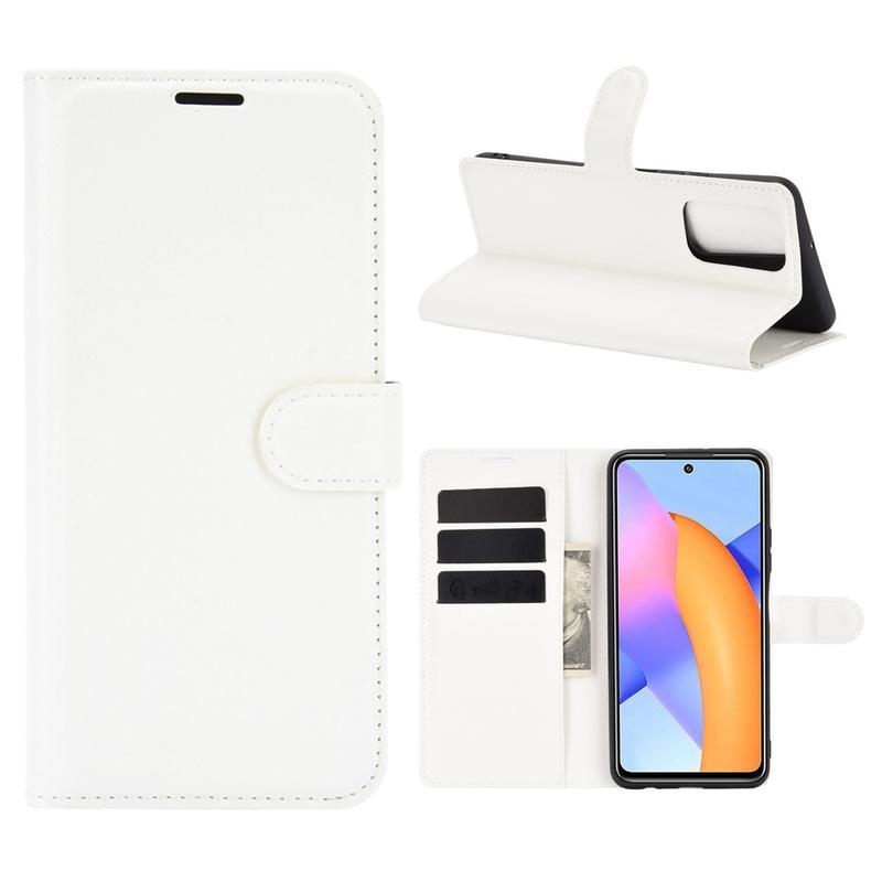 Litchi PU bőr pénztárca tok a Honor 10X Lite-hoz - fehér