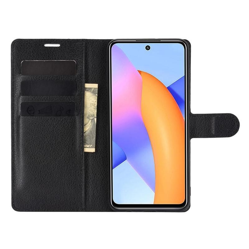 Litchi PU bőr pénztárca tok Honor 10X Lite-hoz - fekete