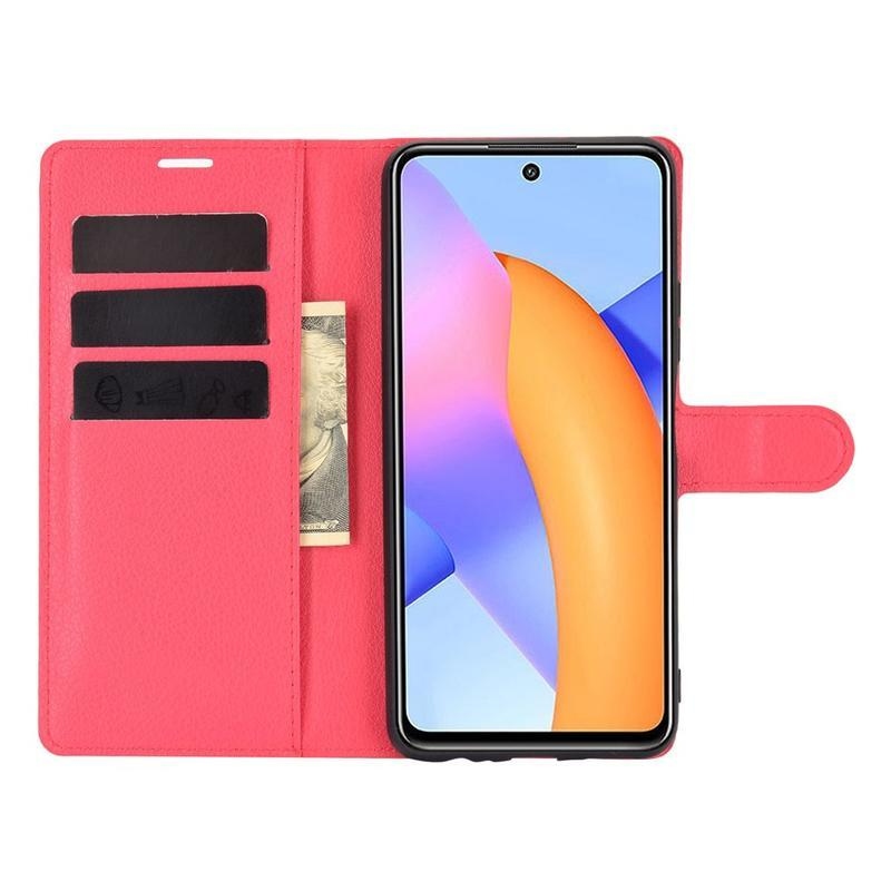Litchi PU bőr pénztárca tok a Honor 10X Lite-hoz - piros