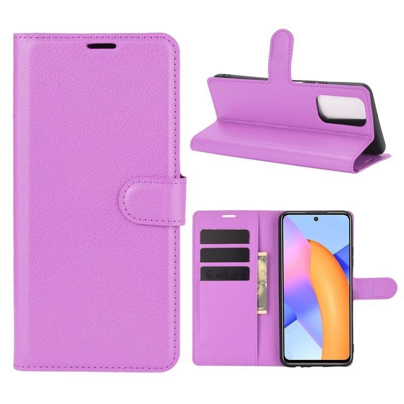 Litchi PU bőr pénztárca tok Honor 10X Lite-hoz - lila