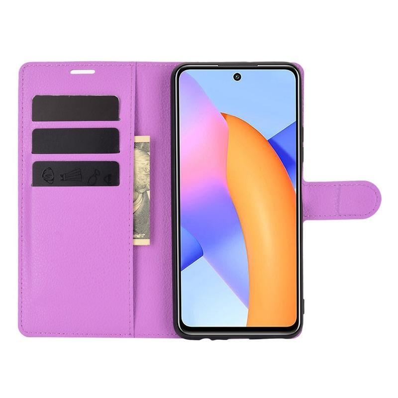 Litchi PU bőr pénztárca tok Honor 10X Lite-hoz - lila