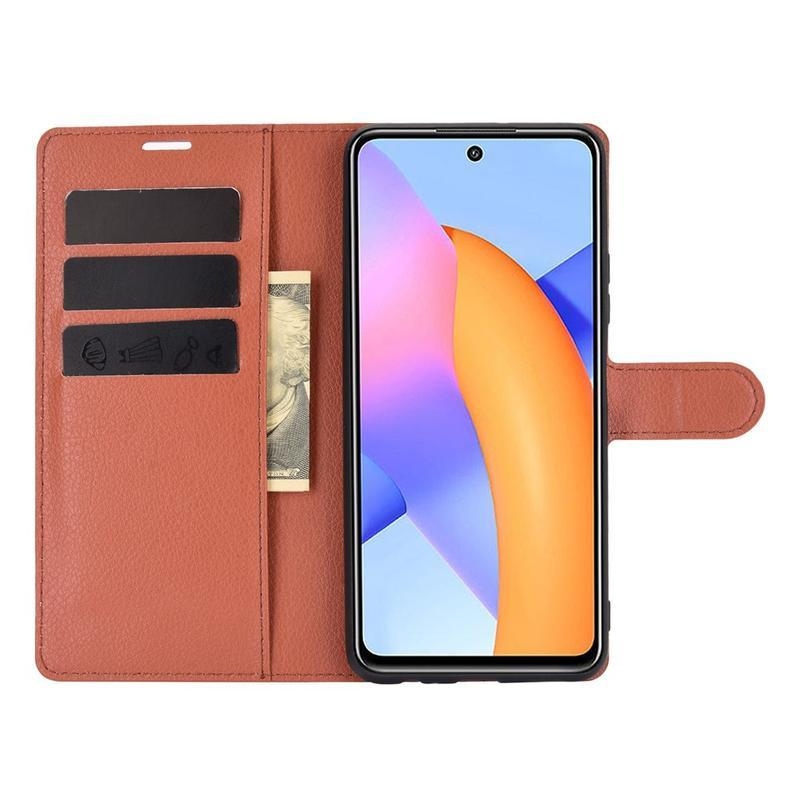 Litchi PU bőr pénztárca tok Honor 10X Lite-hoz - barna