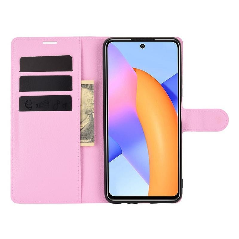 Litchi PU bőr pénztárca tok a Honor 10X Lite-hoz - rózsaszínű