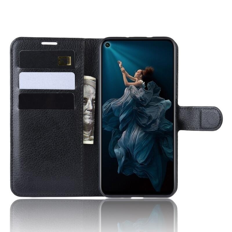 Litchi PU bőr pénztárca tok Honor 20 Pro-hoz - fekete