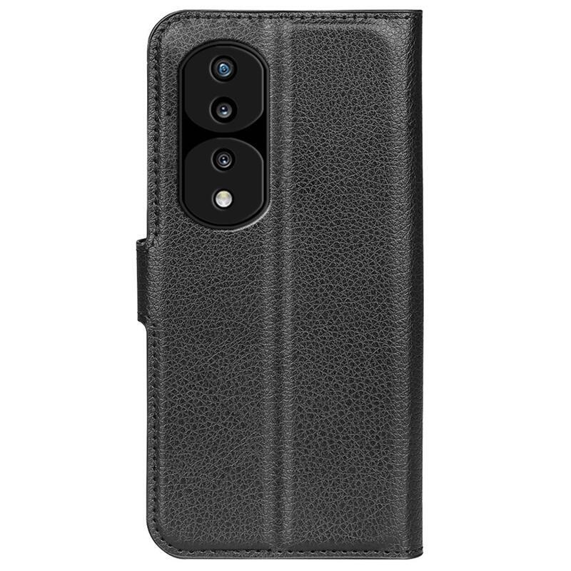 Litchi PU bőr pénztárca tok a Honor 70 5G számára - fekete