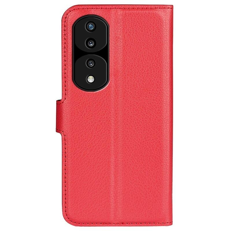 Litchi PU bőr pénztárca tok a Honor 70 5G számára - piros